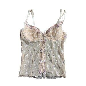 rampage bustier corset floral mesh embroidered tie front fairy sz 32B